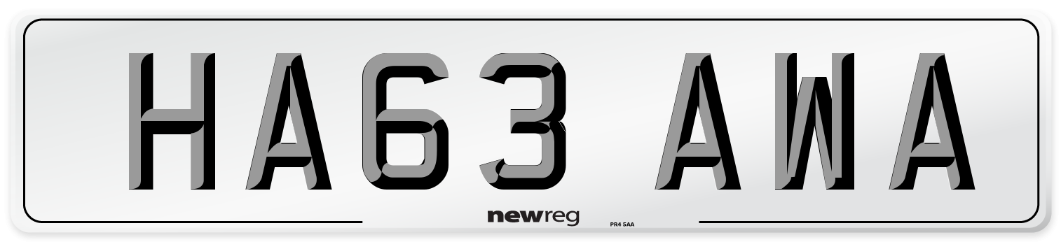 HA63 AWA Number Plate from New Reg